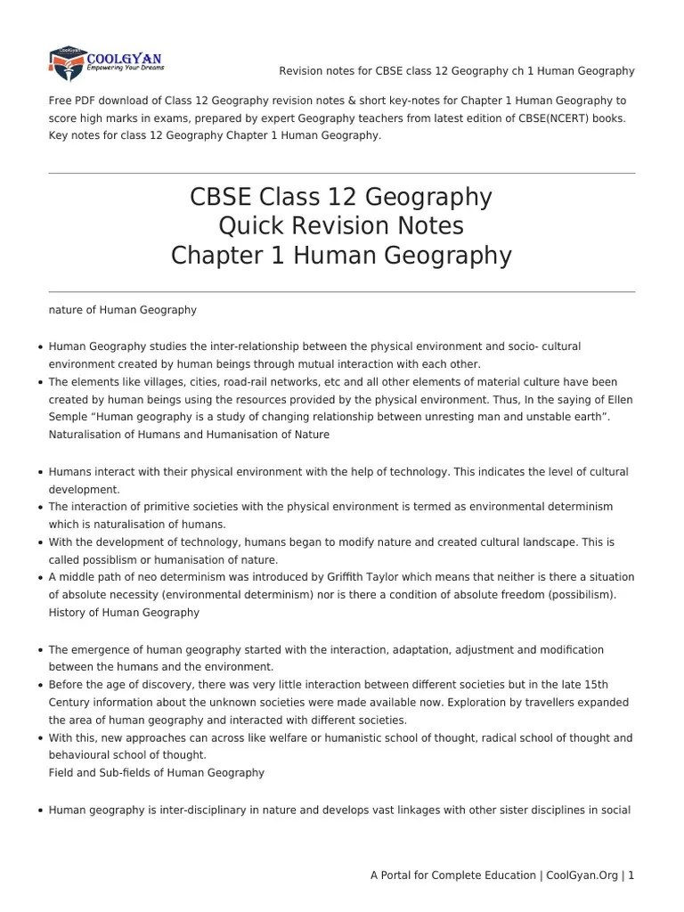 An Overview of Human Geography Key Concepts and Relationships Explored