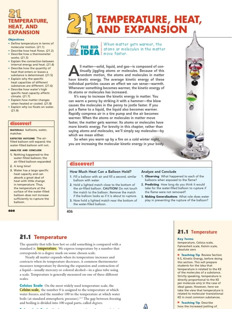 PHYSICS Chapter21 - Temperature, Heat and Expansion PDF | PDF | Calorie