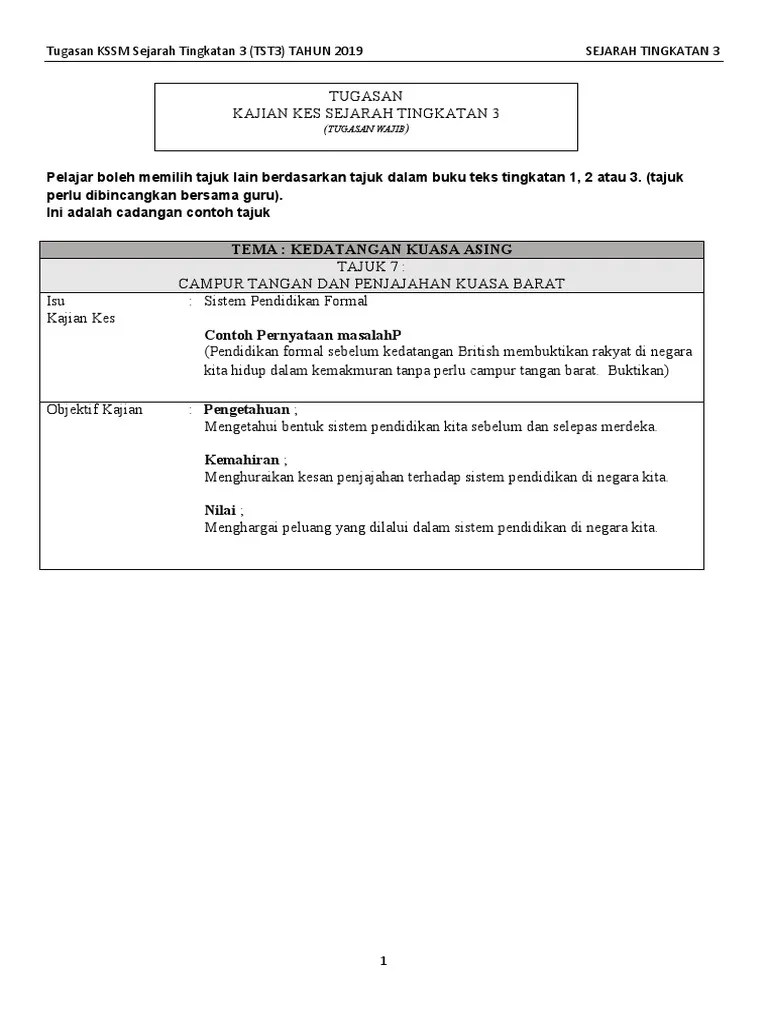 Contoh Pernyataan Masalah Kajian Kes Sejarah Tingkatan 4