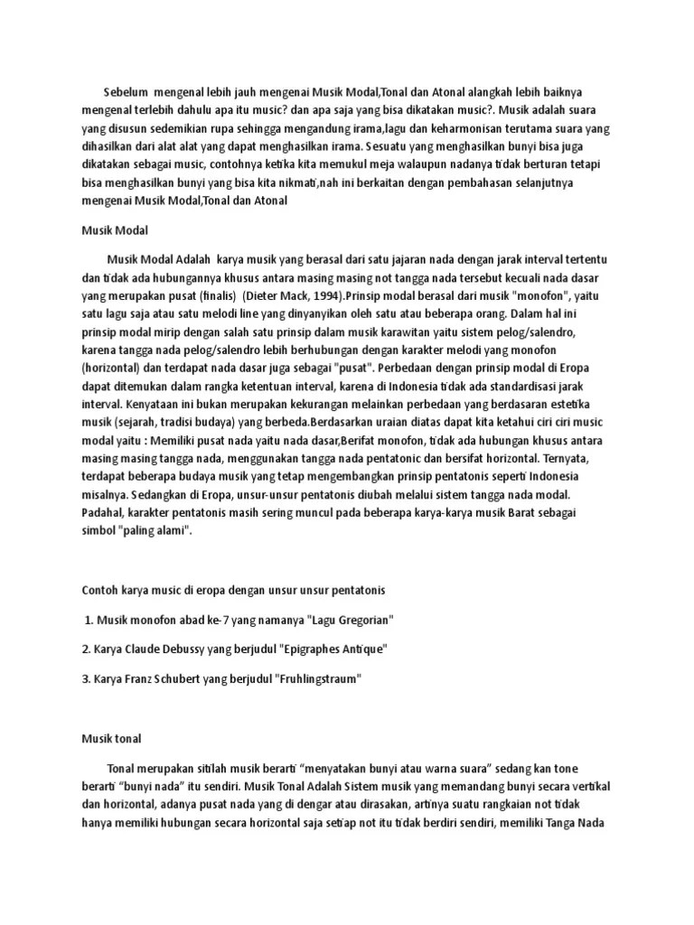Pengertian Musik Modal Tonal Dan Atonal Beserta Contohnya