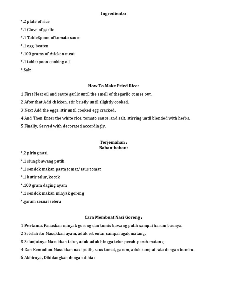 Cara Memasak Nasi Goreng Dalam Bahasa Inggris – Nasi