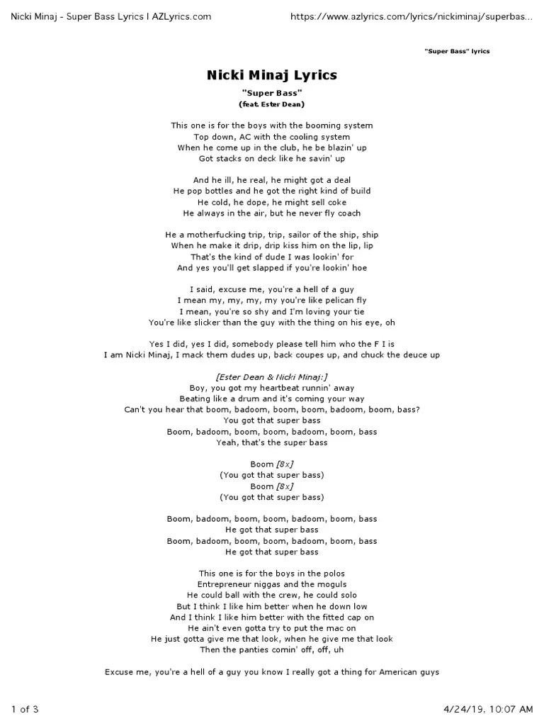 Nicki Minaj Super Bass Lyrics Recorded Music