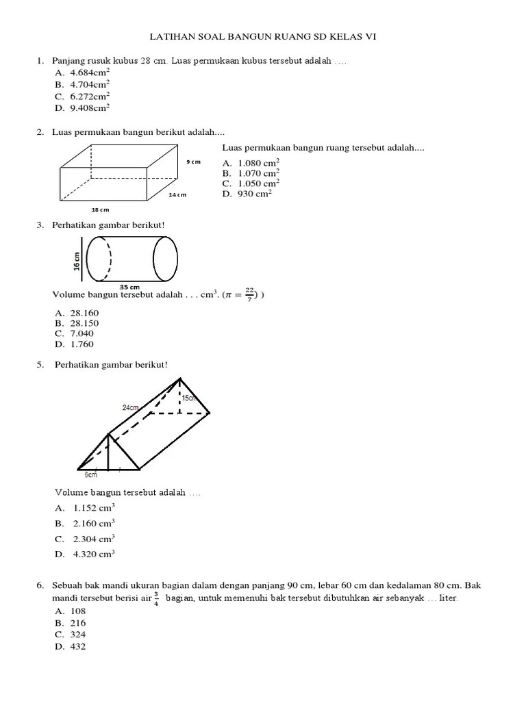 Soal Matematika Kelas 6 Sd Semester 1 Lengkap Dengan Kunci Jawaban soal bangun ruang kelas 6 pdf