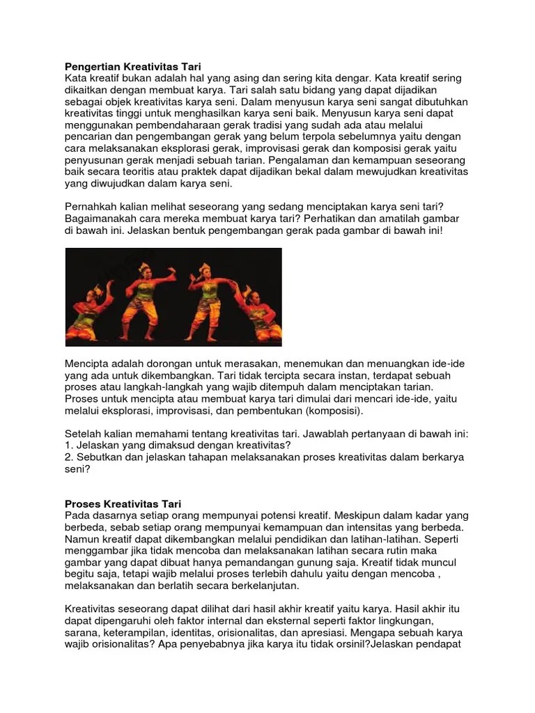 Kreatif dan kreativitas menunjukkan cara berpikir seseorang dalam memecahkan masalah. Pengertian Kreativitas Tari Docx