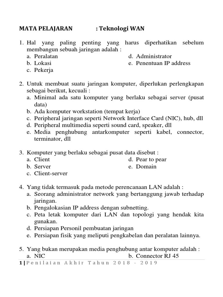 Soal Uts Teknologi Wan