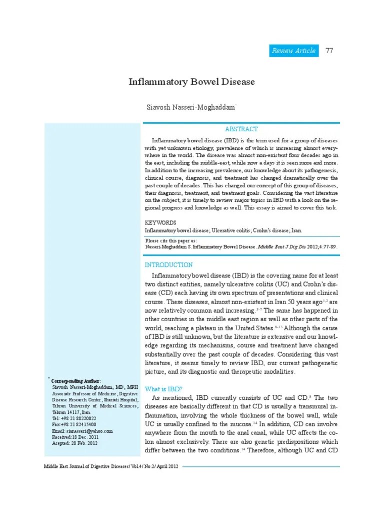 Inflammatory Bowel Disease Review Article PDF Inflammatory Bowel Disease Crohn's Disease