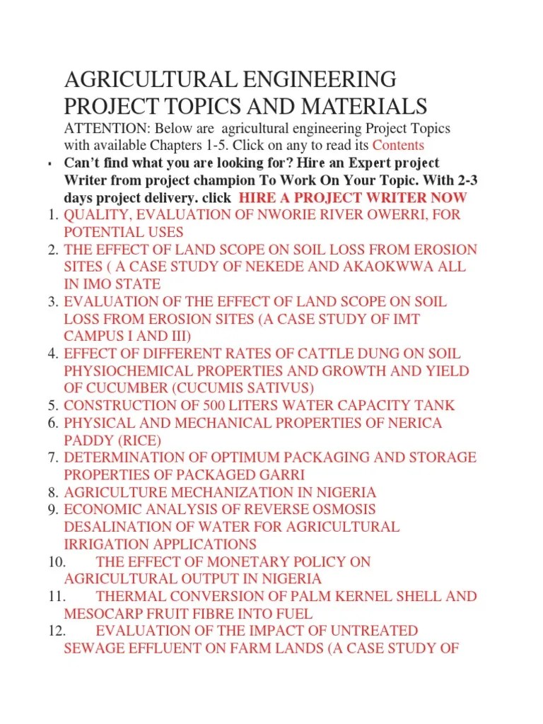 Agricultural Engineering Project Topics and Materials Agriculture