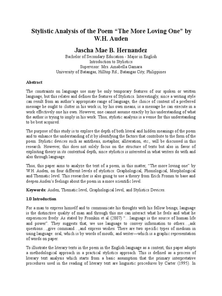 Stylistic Analysis of a Poem Part Of Speech Word