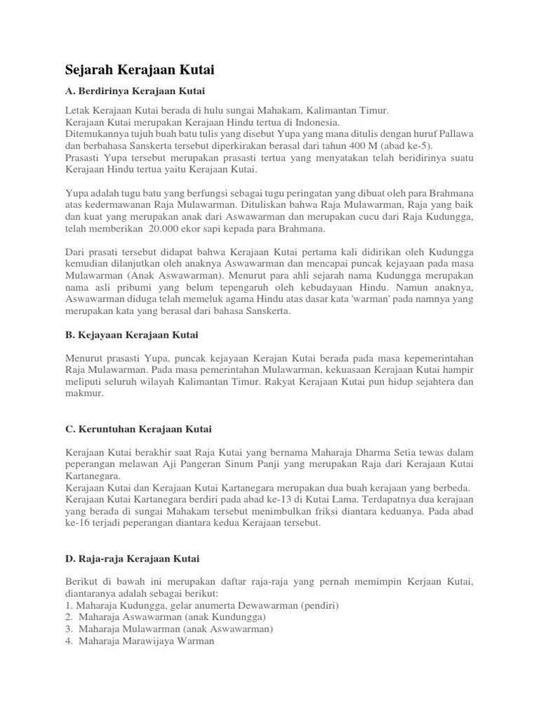 Sejarah Kerajaan Kutai Tugas Kliping Willy | PDF