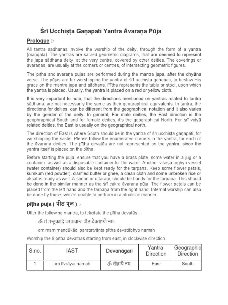 Sri Ucchista Ganapathi Avarana Pooja Hindu Behaviour And