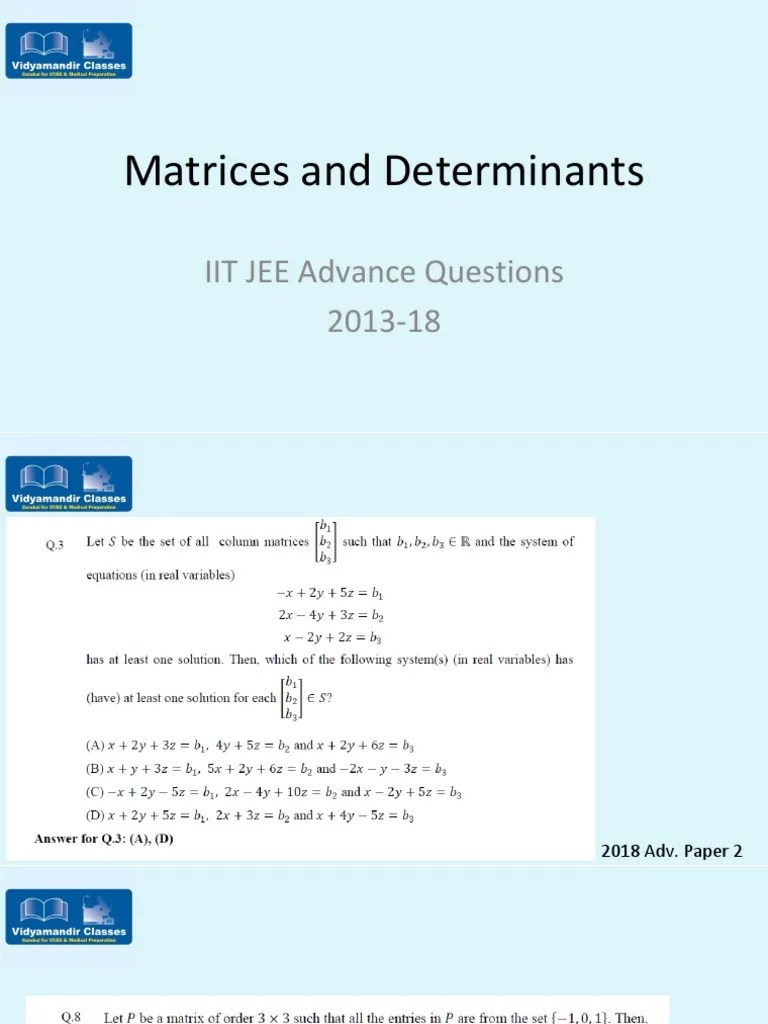 Matrices and Determinants IIT JEE Advance Questions 201318 PDF