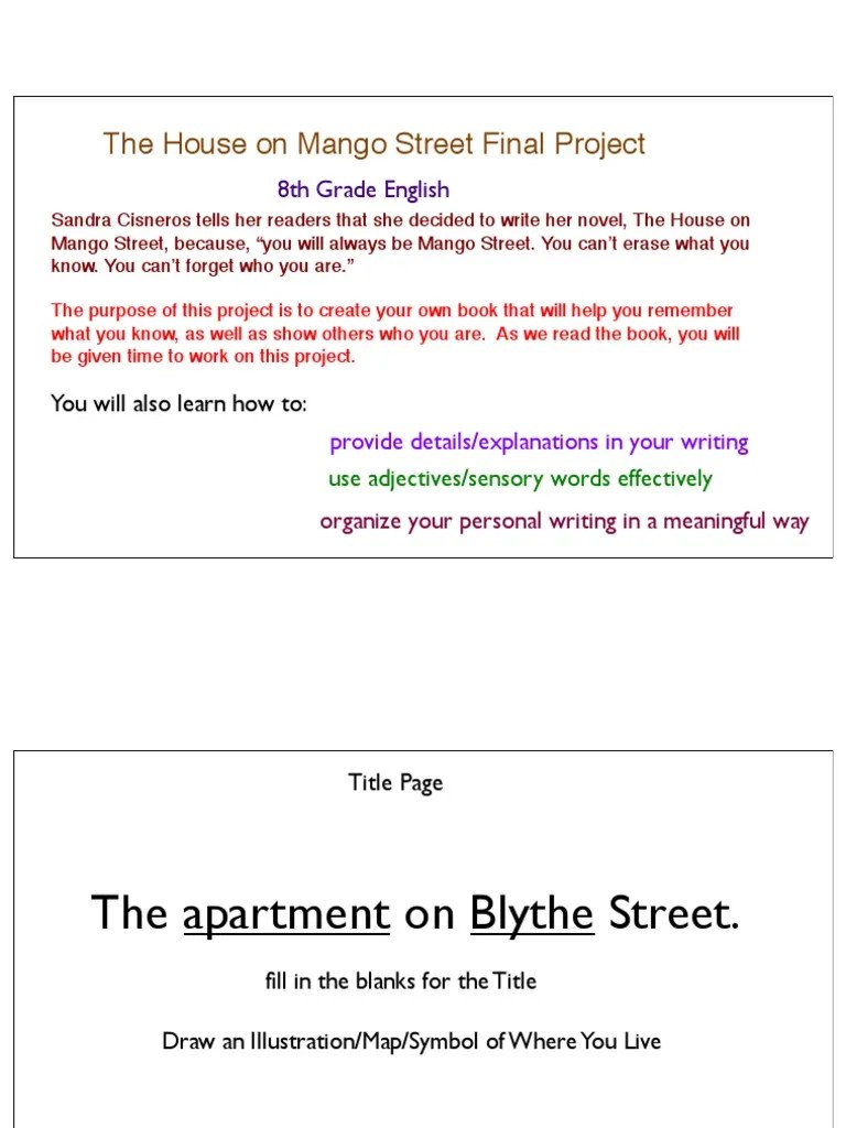 The House On Mango Street Final Project 8th Grade English PDF