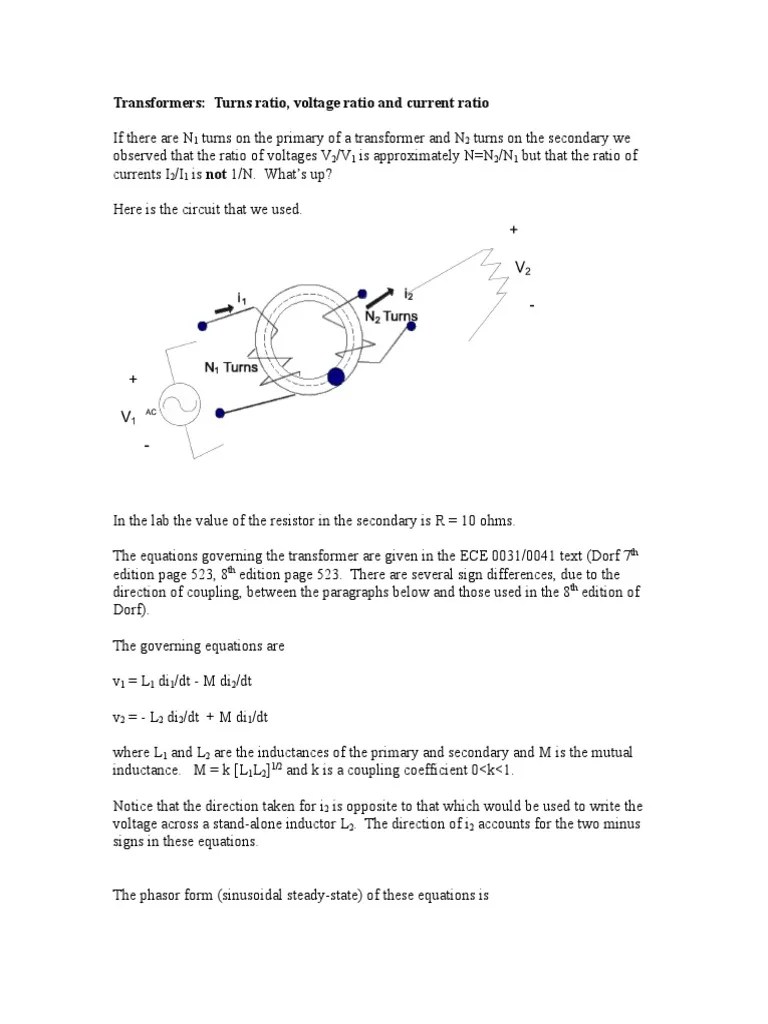 Transformers and Turns Ratio Version 1 PDF Inductance Transformer