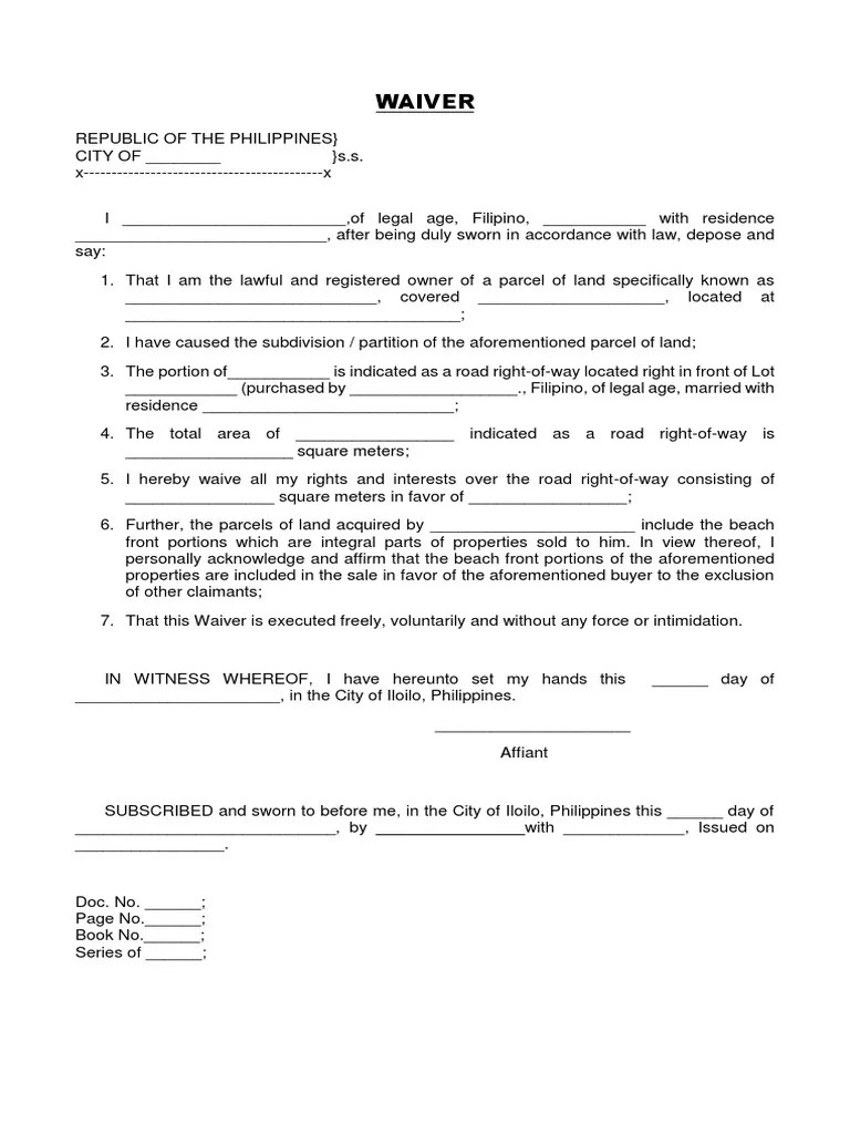 Sample Waiver of Rights Over Right of Way