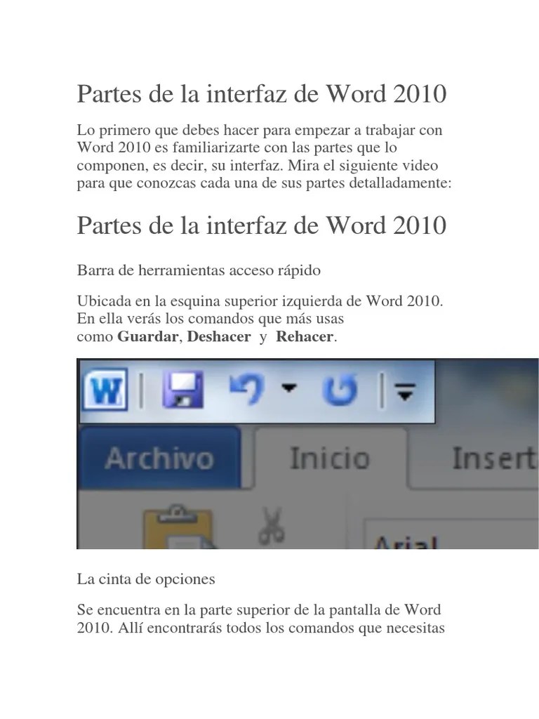 Partes de La Interfaz de Word 2010 Microsoft Word Interfaces