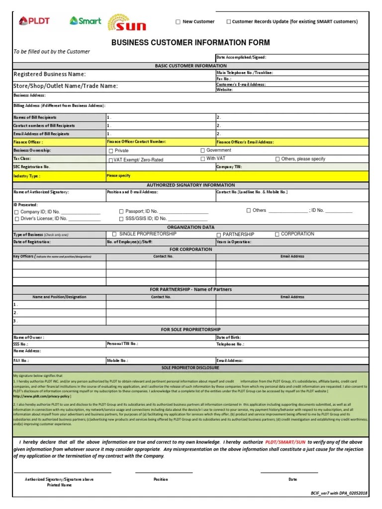 BCIF_ver7 with DPA_02052018.pdf Credit Card Sole Proprietorship