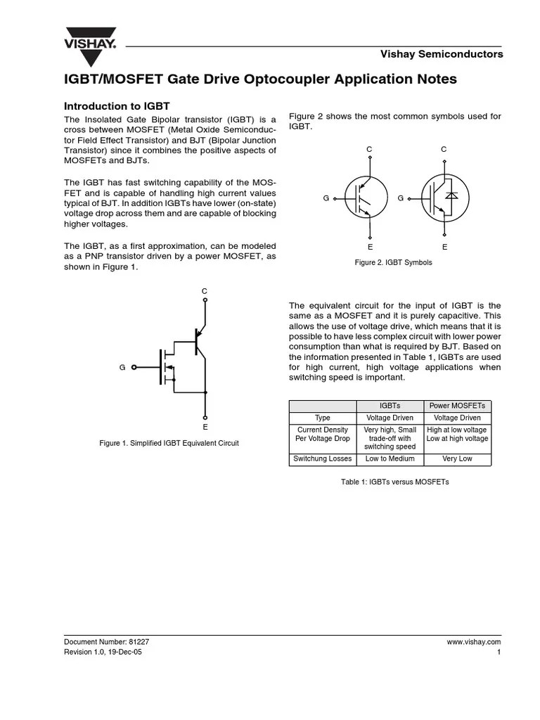 IGBT MOSFET Gate Drive Optocoupler Application Notes PDF Bipolar
