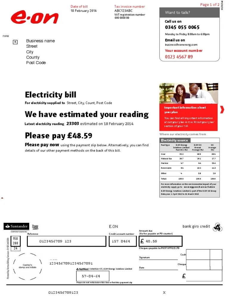 e on Electricity Bill 1 Invoice Services (Economics)