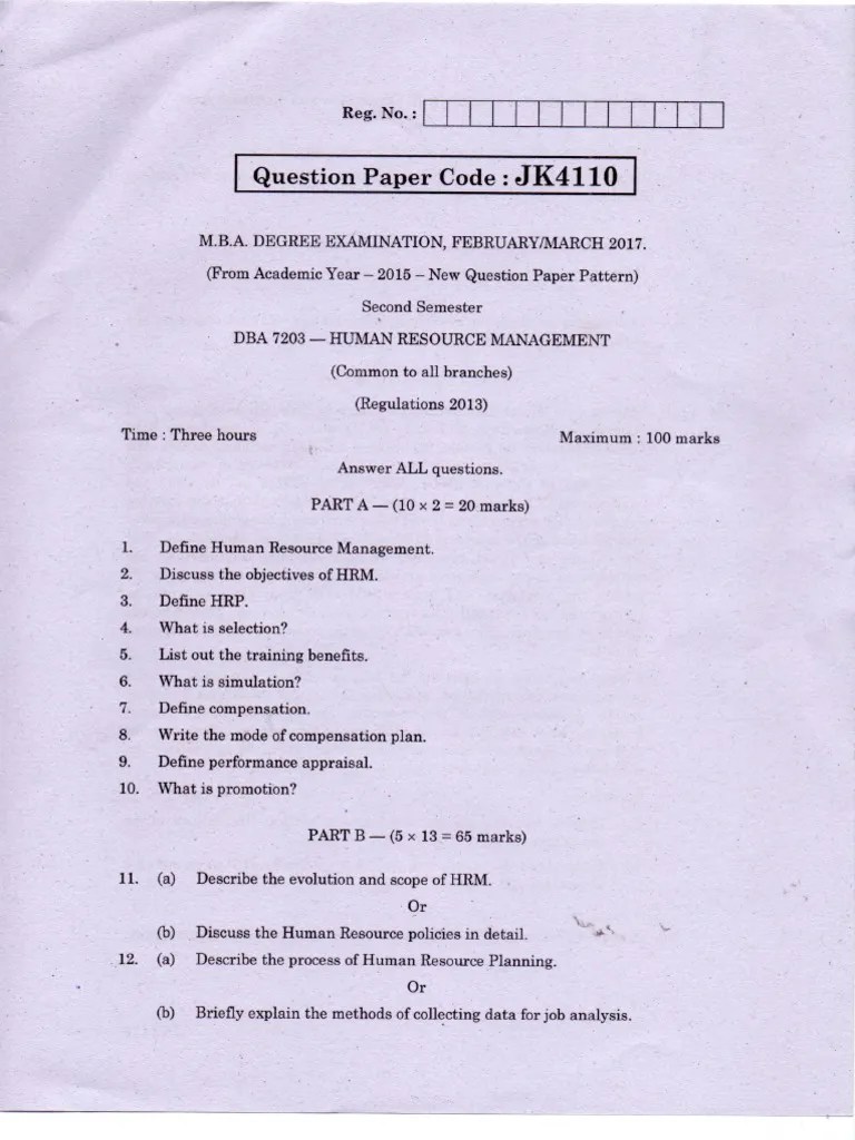 Human Resource Management Question Papers PDF