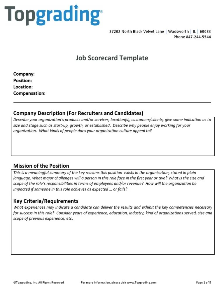 Job Scorecard Template Sample Passion (Emotion) Negotiation