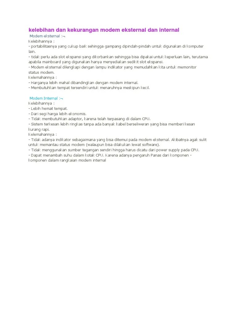Kelebihan Dan Kekurangan Modem Eksternal Dan Internal PDF