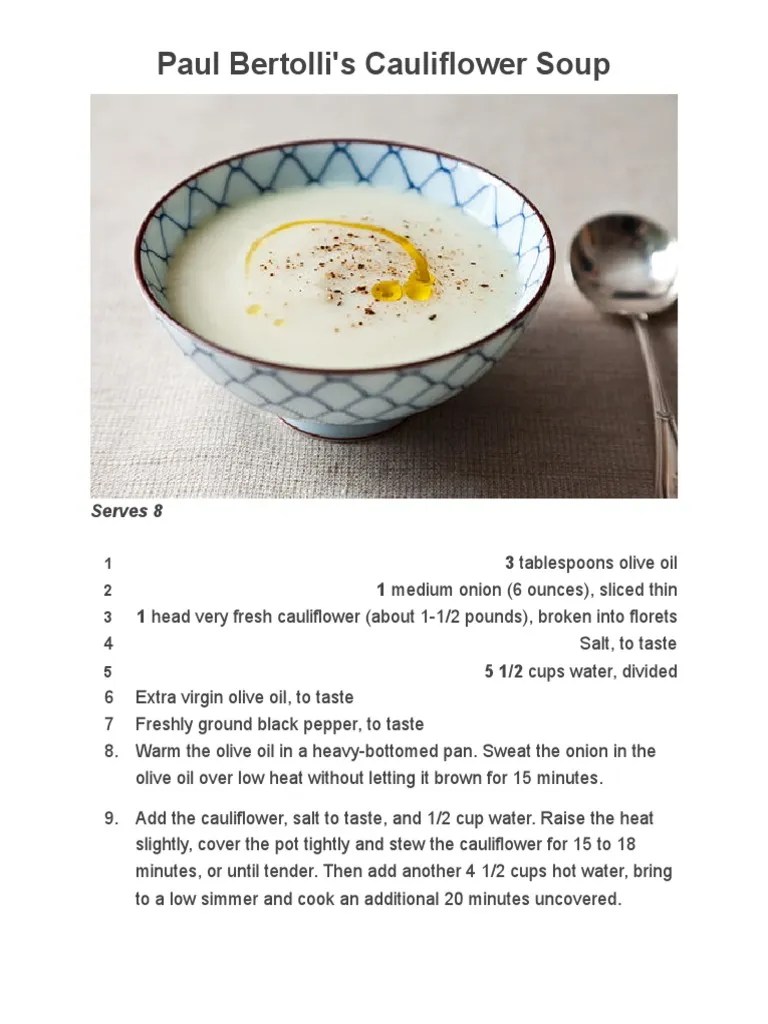 Cauliflower Soup, Paul Bertolli PDF