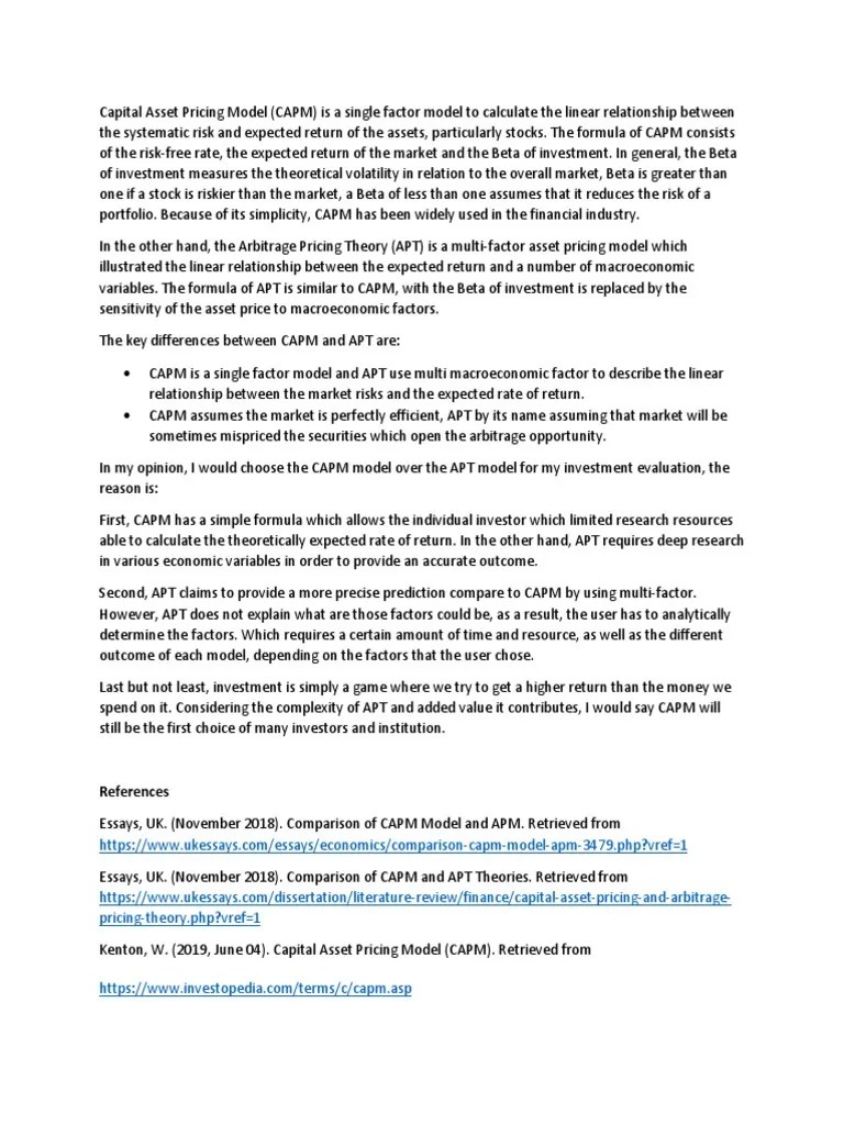 CAPM Vs APT | PDF | Capital Asset Pricing Model | Beta (Finance)