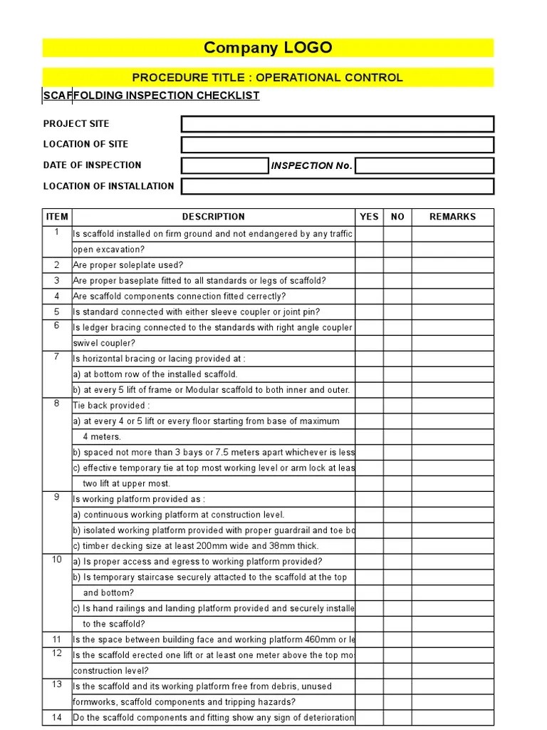 Scaffolding Checklist Scaffolding Equipment