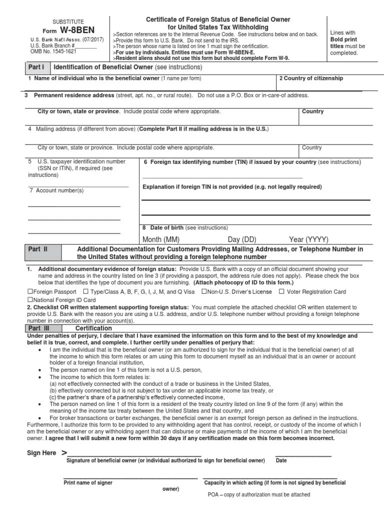 Certificate of Foreign Status of Beneficial Owner for United States Tax