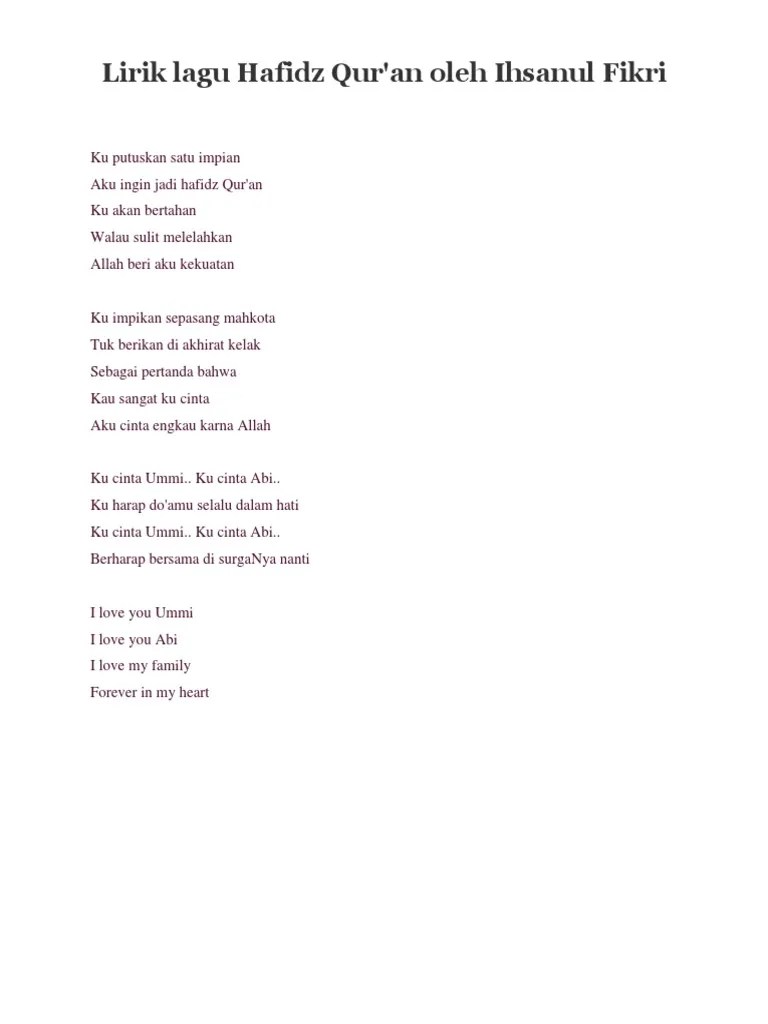 Lirik Lagu Hafidz Qur | PDF