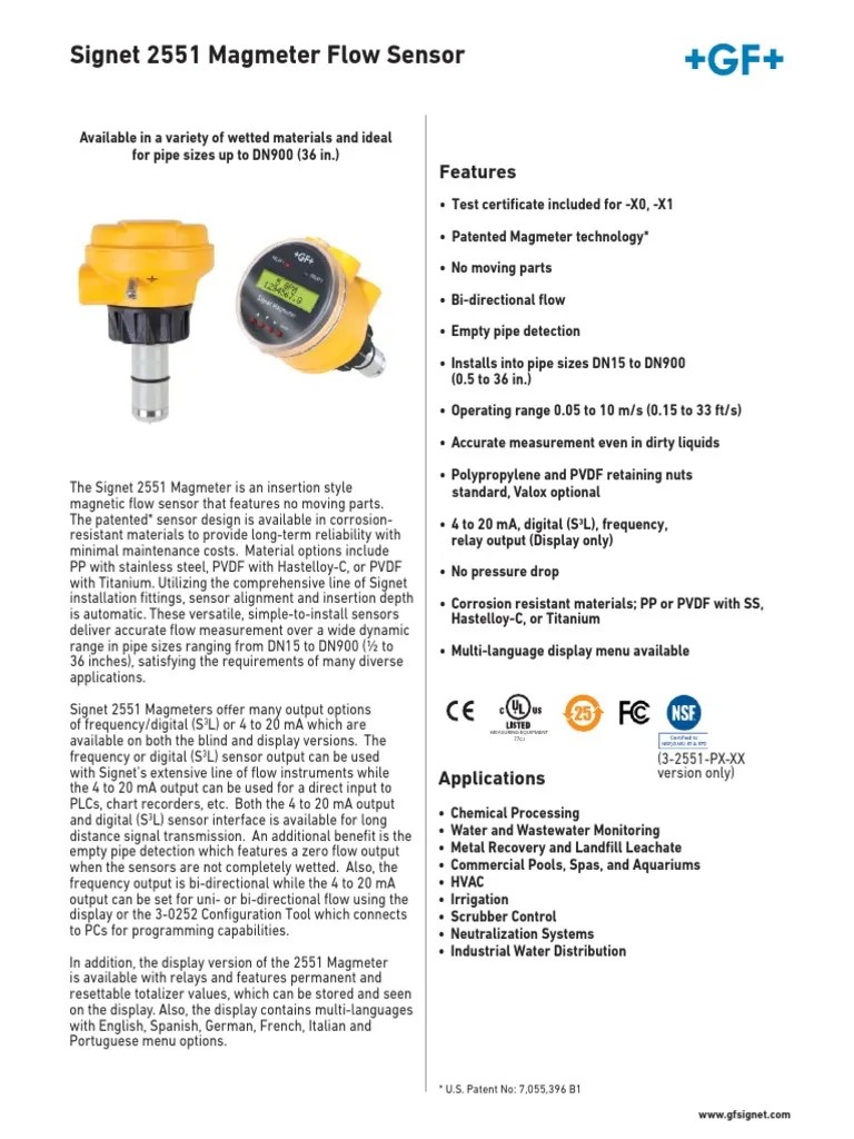 2551 Magmeter Flow Sensor Features PDF Flow Measurement