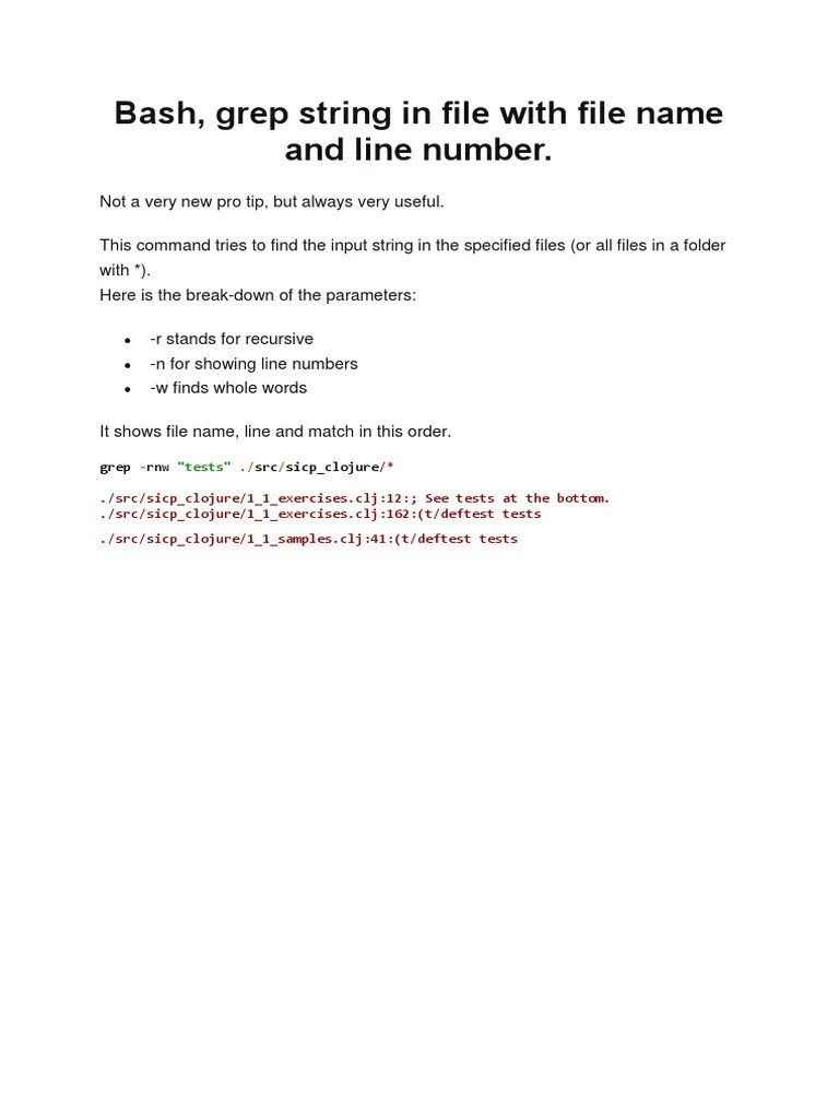 Bash, Grep String in File With File Name and Line Number. "Tests" PDF