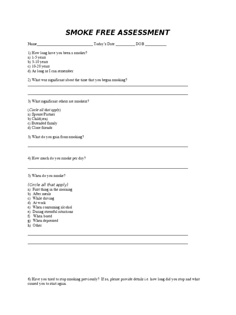 Stop Smoking Assessment PDF Smoking Cessation Smoking