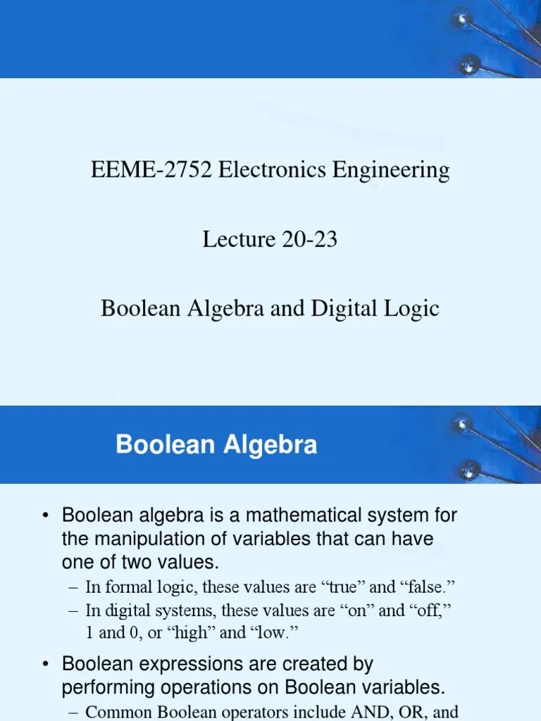 Boolean Algebra PDF Logic Gate Boolean Algebra