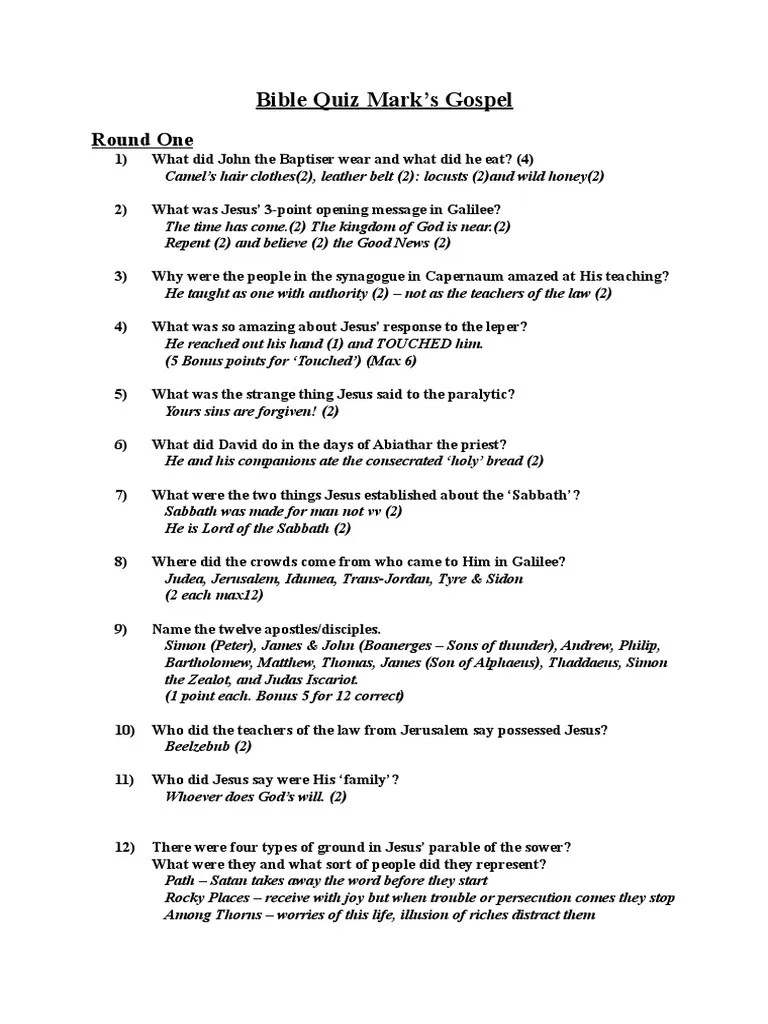 Bible Quiz Mark - Answers | PDF | John The Baptist | Christianity