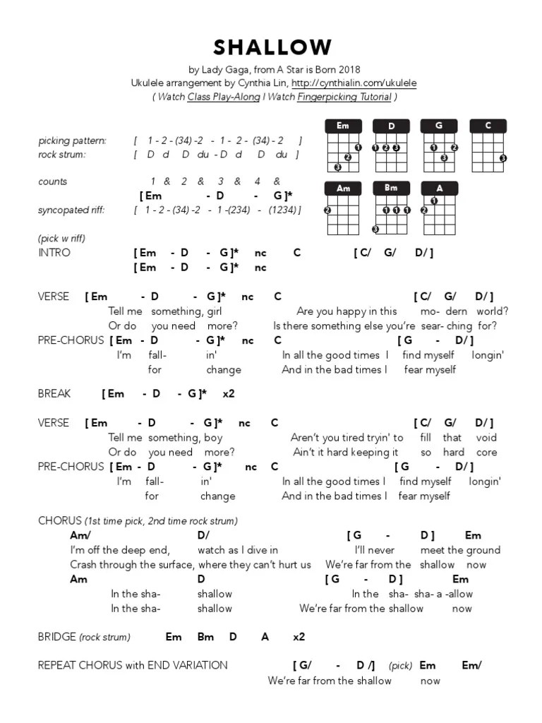 SHALLOW Ukulele Chord Chart.pdf Song Structure Elements Of Music