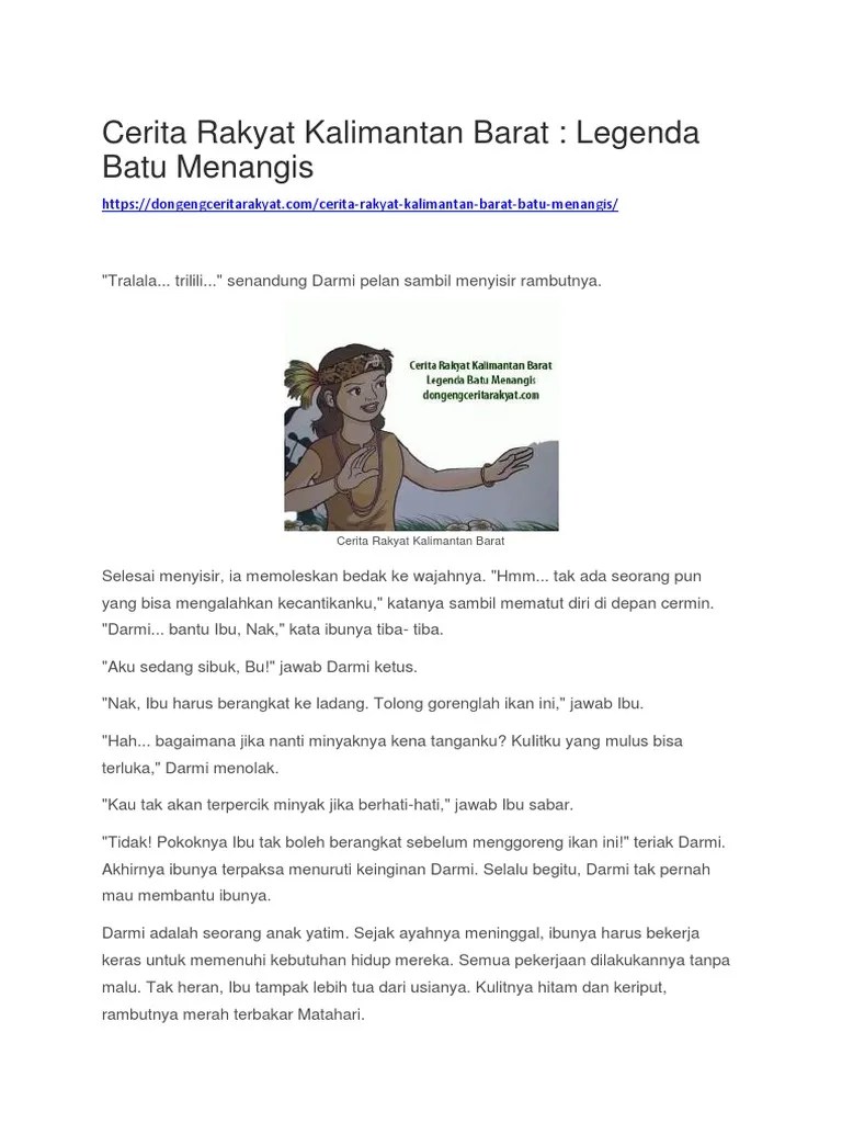 Cerita Rakyat Kalimantan Barat - Legenda Batu Menangis | PDF