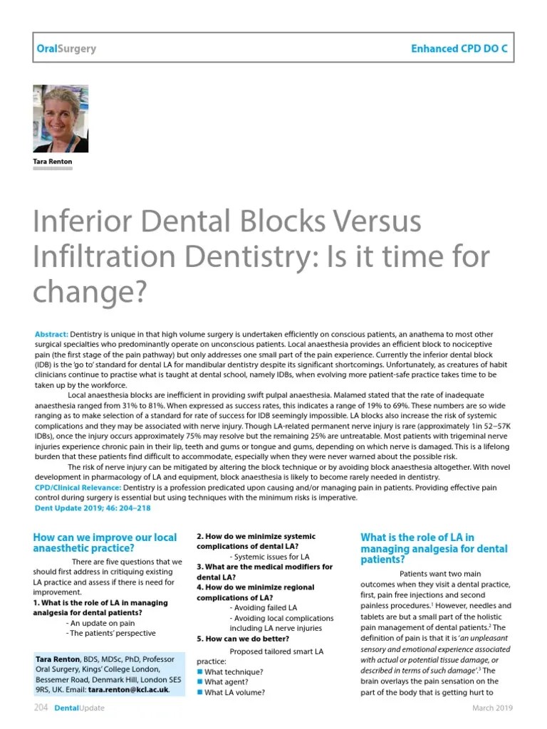 Inferior Dental Blocks Versus Infiltration Dentistry PDF Anesthesia
