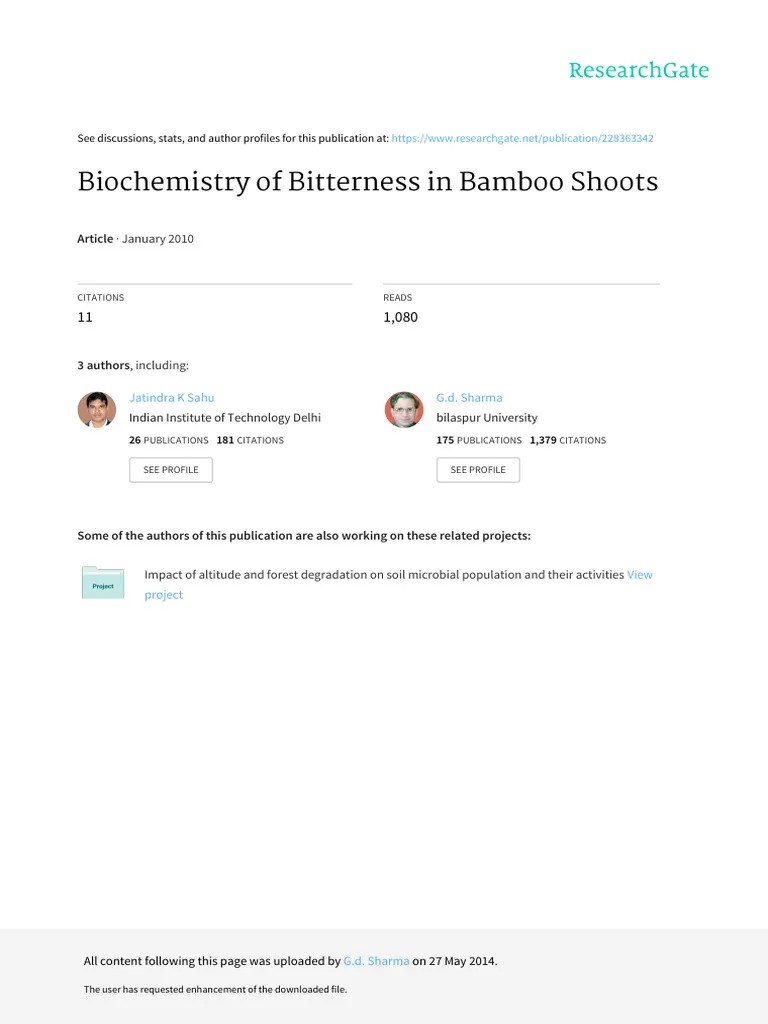 Biochemistry of Bitterness in Bamboo Shoots PDF Bamboo Cyanide