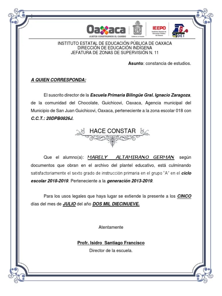 Constancia de Estudios 2019 Educación avanzada Aprendizaje