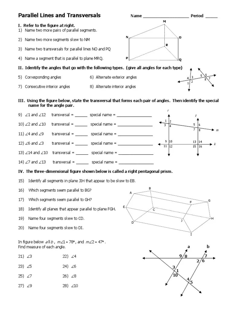 3 1 Worksheet Parallel Lines and Transversal PDF | PDF | Classical