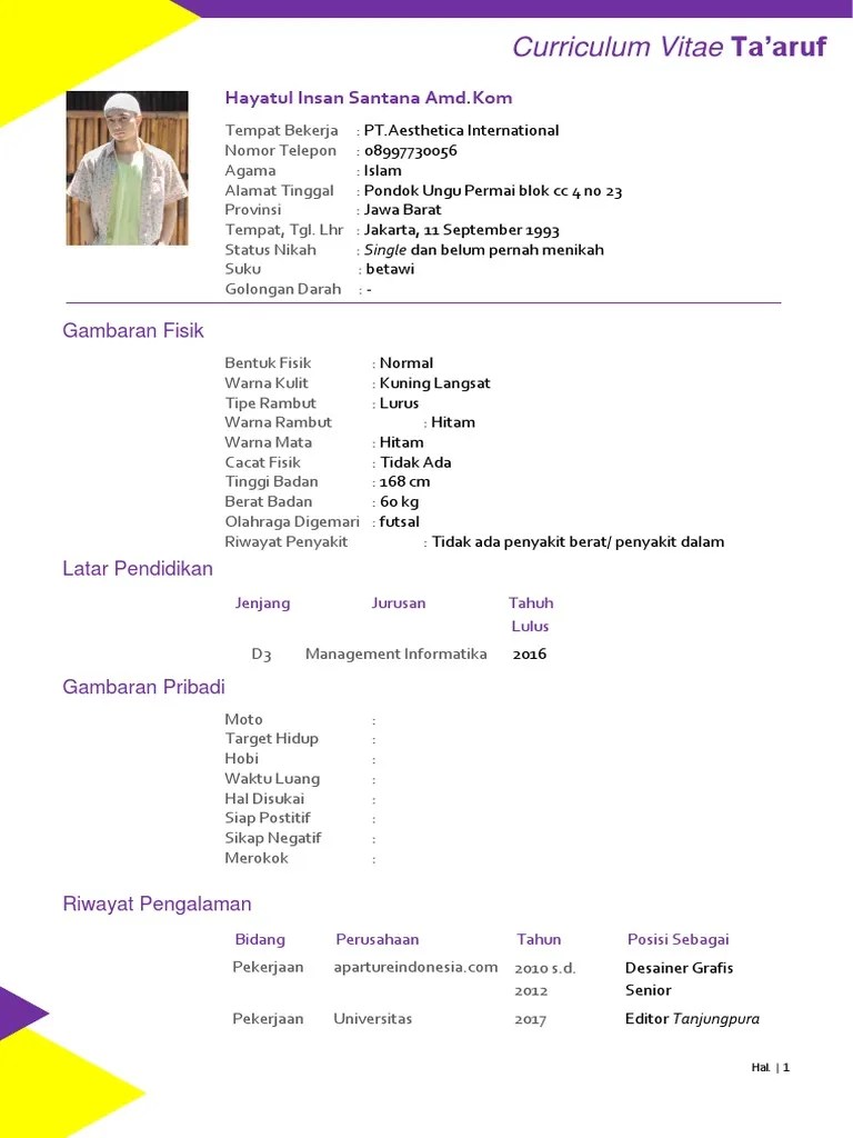 Contoh Cv Taaruf Akhwat Viral Update Riset