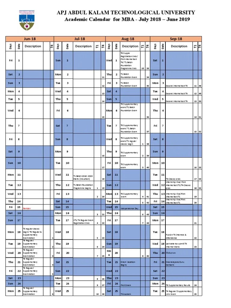 MBA Academic Calendar 20182019 PDF Holidays Observances