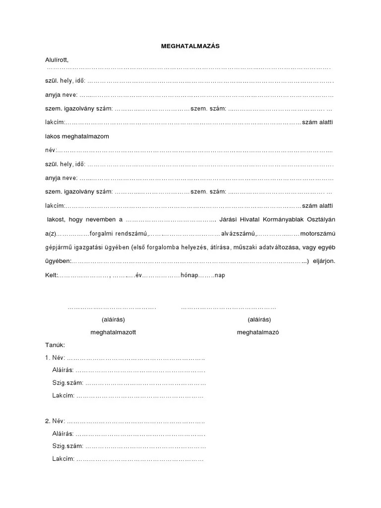 Meghatalmazás Gépjármű Ügyintézéshez PDF