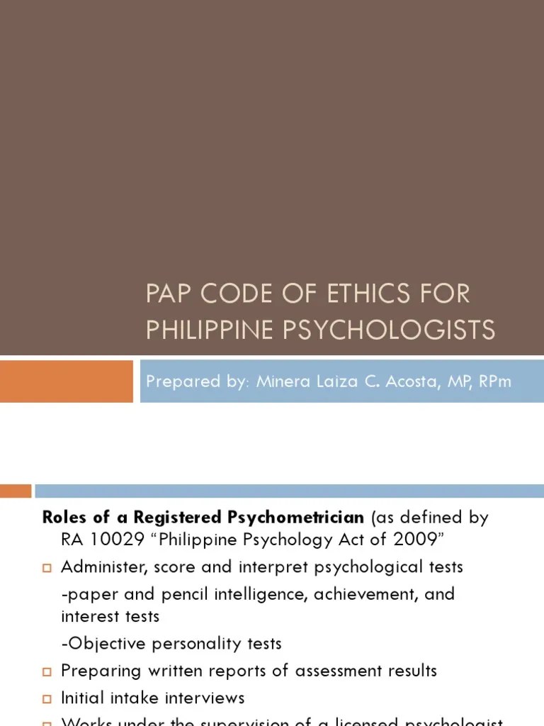 Pap Code of Ethics for Philippine Psychologists Psychometrics