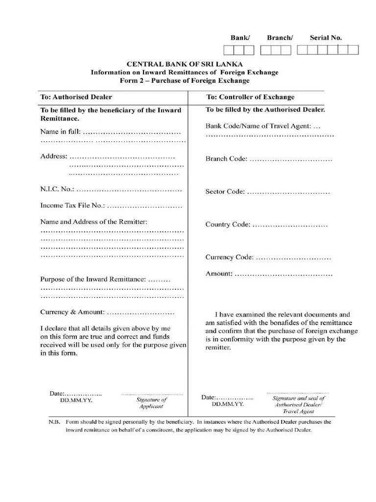 FORM 2 Purchase of Foreign Exchange PDF