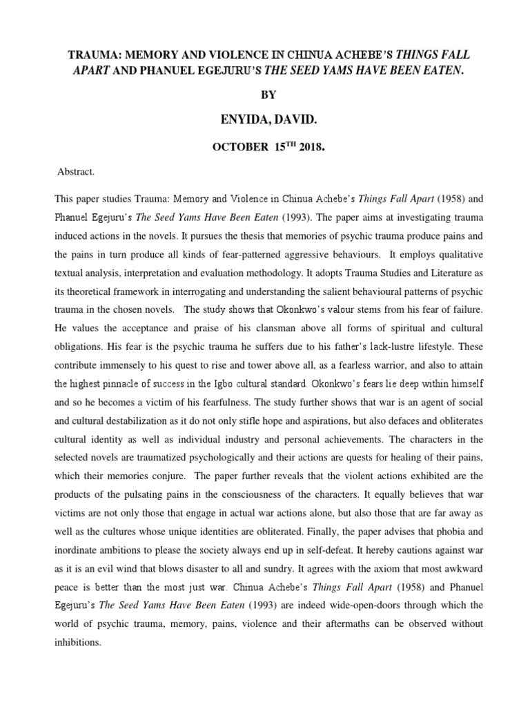 Memory and Violence in Things Fall Apart PDF Psychological Trauma