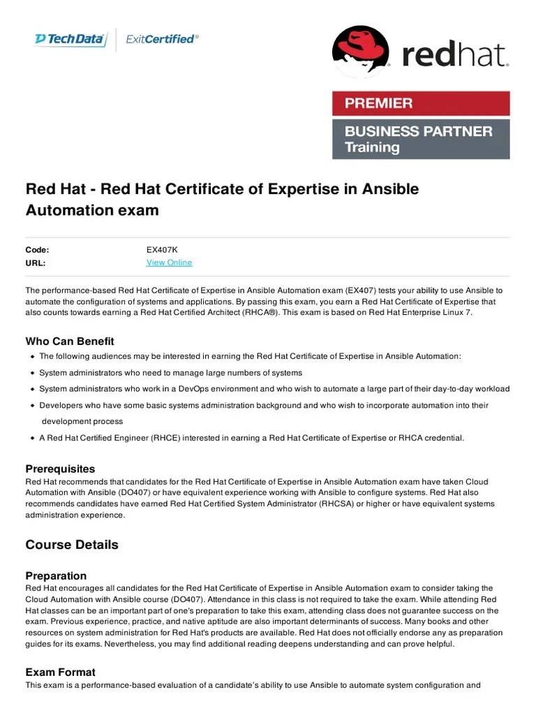 Red Hat Certificate of Expertise in Ansible Automation Exam PDF Red