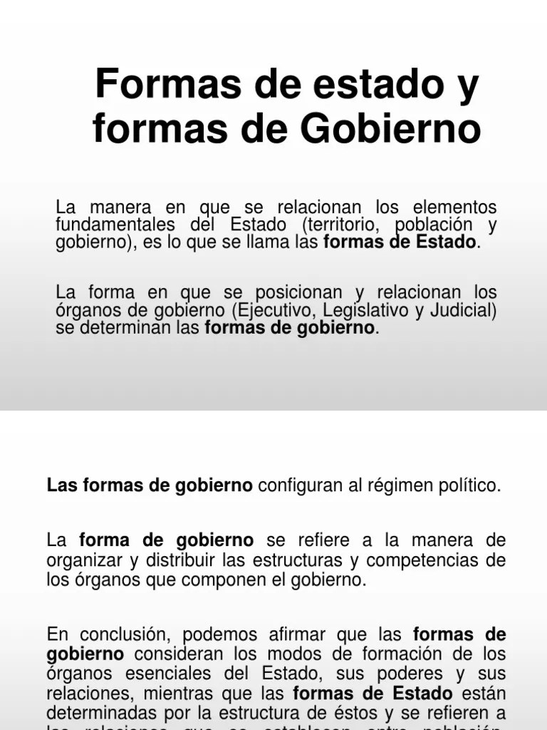 Elementos y Caracteristicas de Las Formas de Gobierno Moderno