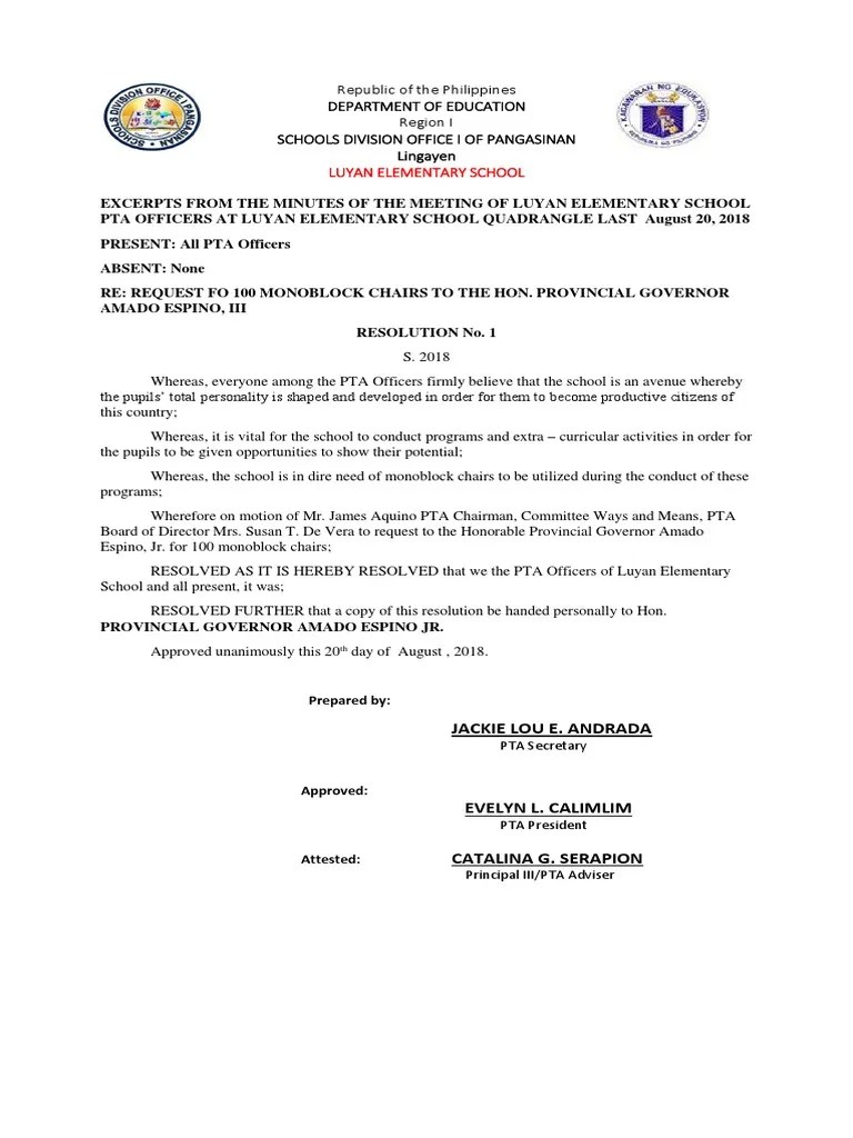 Resolution Requesting Monoblock Chairs PDF Government